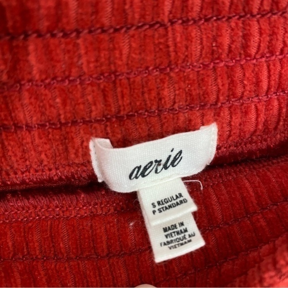 Aerie Small Burnt‎ Orange Red Velour Ribbed Corduroy Flare Pants Pull On - Picture 5 of 9